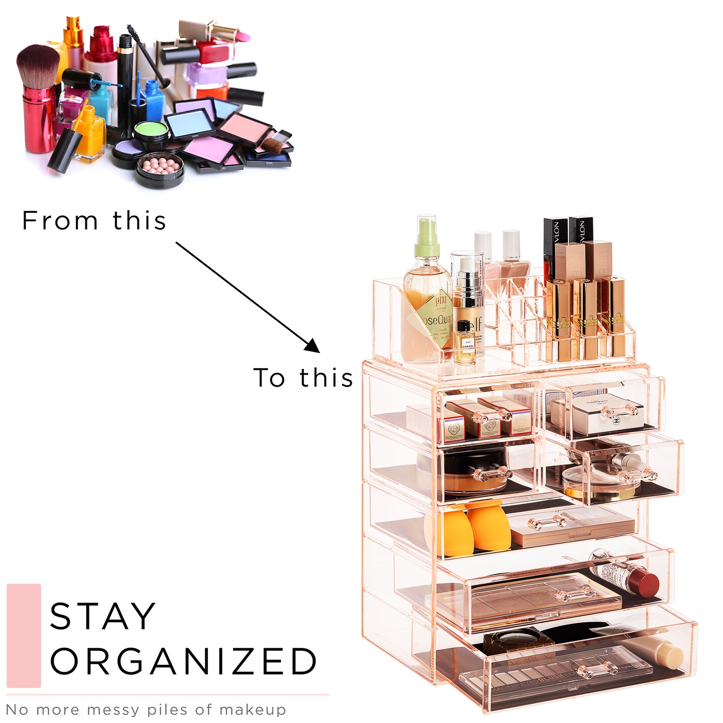 Sorbus Medium Makeup Organizer Set - (3 Large / 4 Small Drawers/Top Tray)