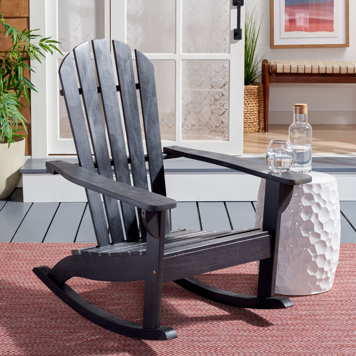 Safavieh   Outdoor Collection Brizio Adirondack Rocking Chair Black