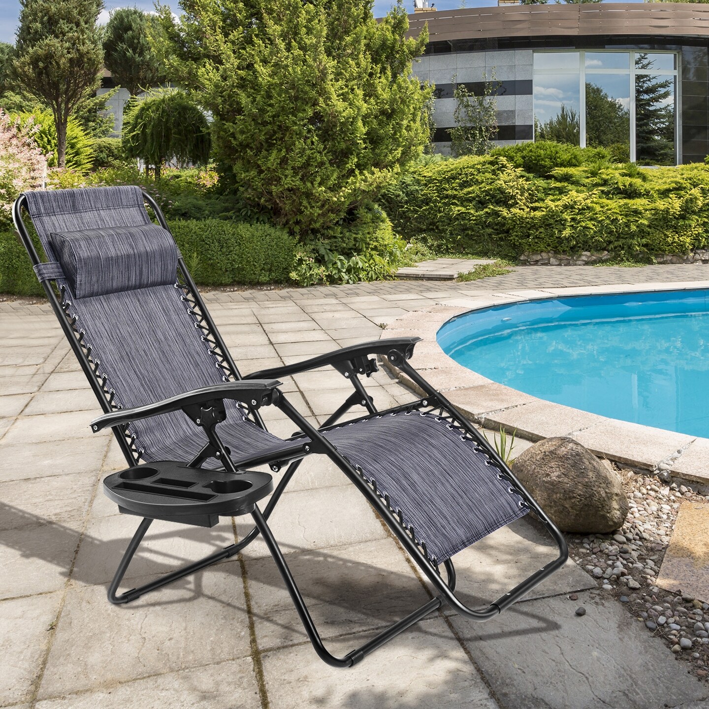 Outdoor Folding Zero Gravity Reclining Lounge Chair with Utility Tray