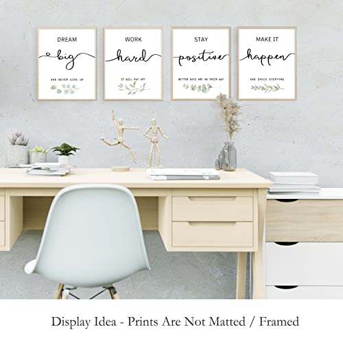 Inspirational Wall Art Office Decor, Motivational UNFRAMED Prints for Bedroom | Living Room | Classroom, Black and White Daily Positive Affirmations Poster for Women Men Kids, Set of 4, 8&#x22;x10&#x22;