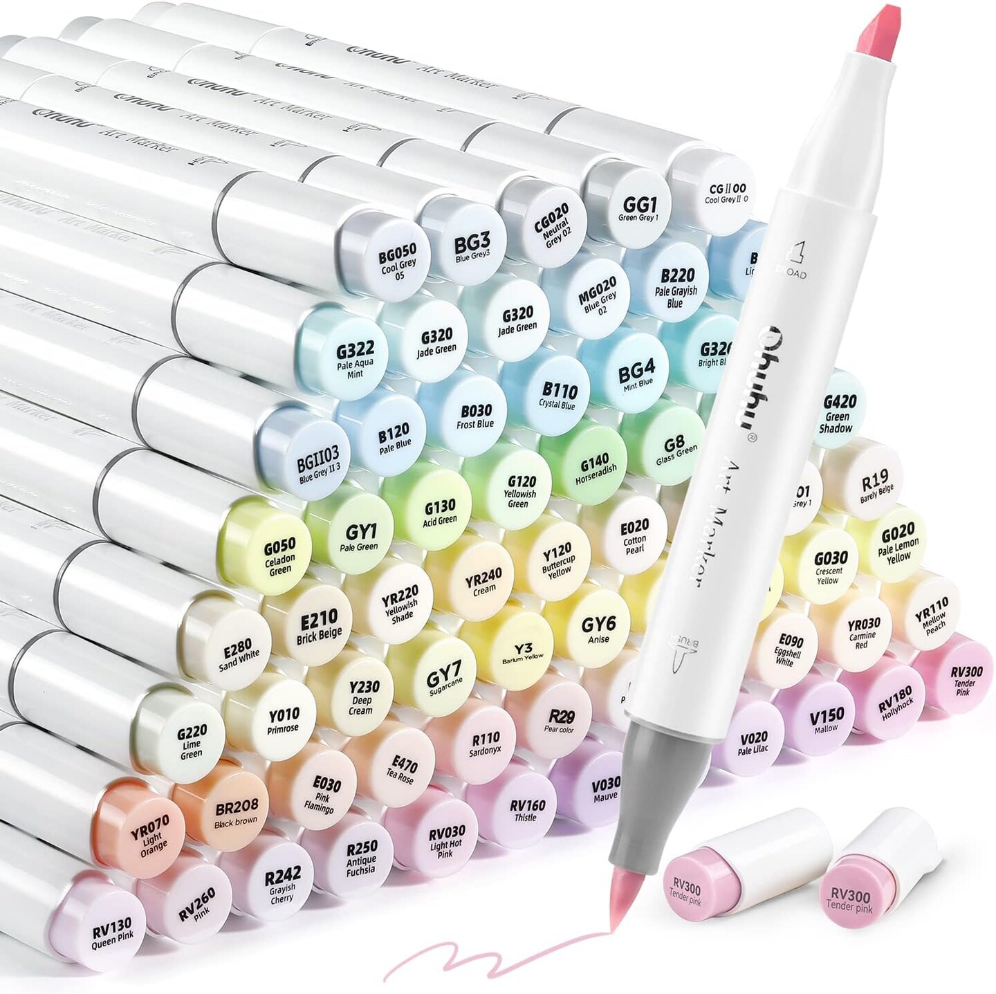 Ohuhu Pastel Markers Alcohol Based -96 Pastel Colors of Honolulu Sweetness  + Blossoming - Double Tipped Art Alcohol Markers for Artist Adults'  Coloring Illustration - Brush & Chisel - Refillable Ink