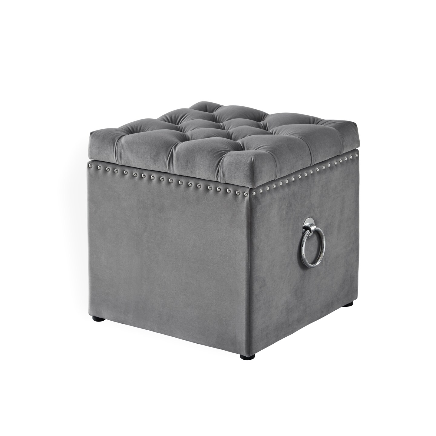 Micella Linen/Velvet Nailhead Trim Cube Storage Ottoman 1 Pc