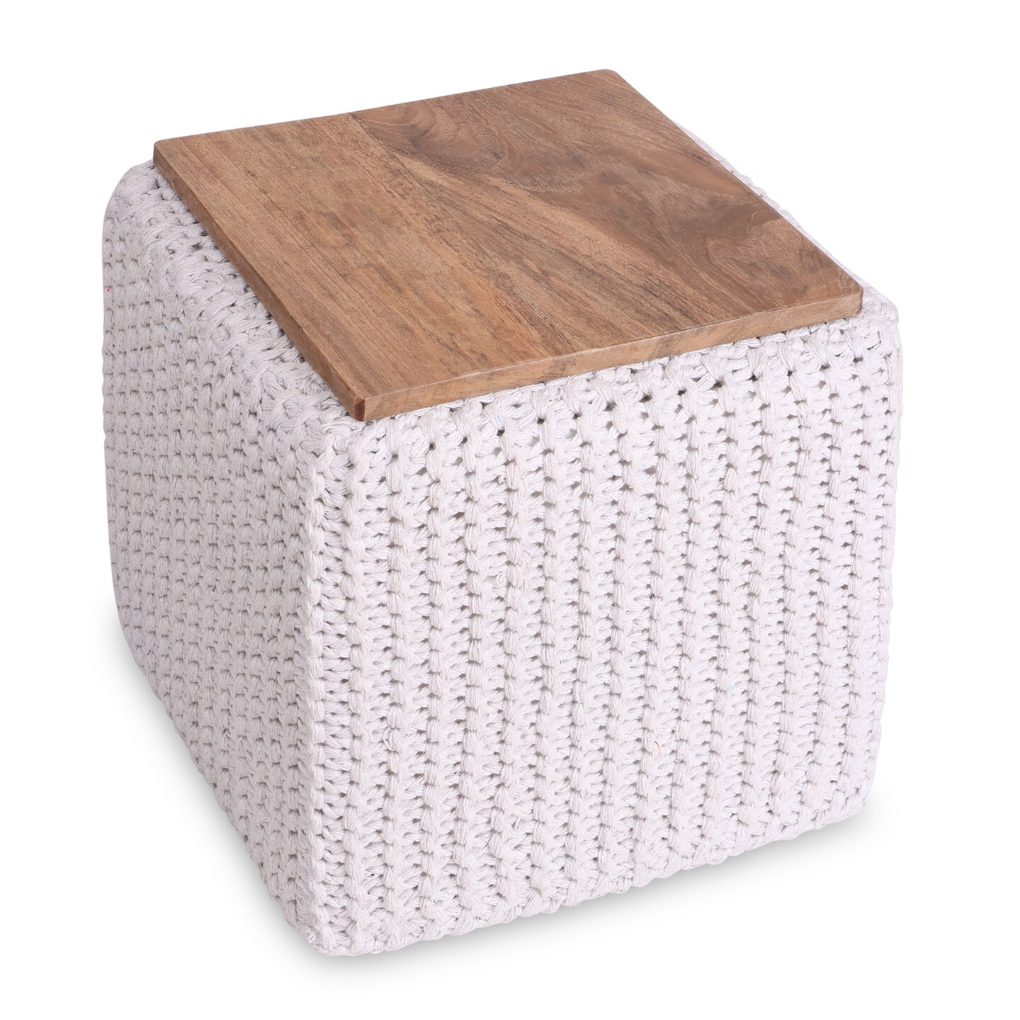 Mayla Cotton Yarn 3-in-1 Pouf/Ottoman/End Table