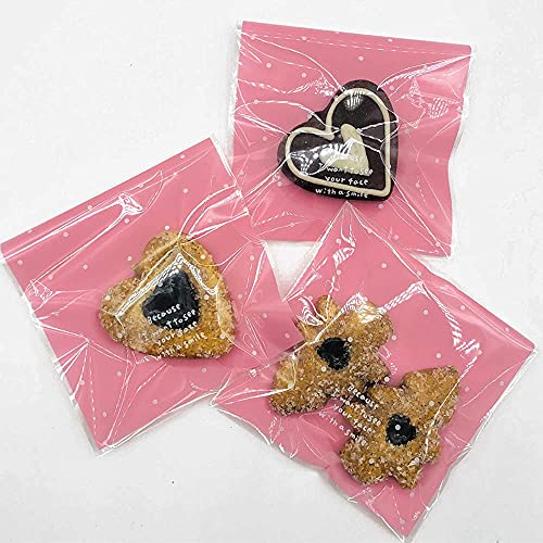 100 Pieces Lovely Small Self Adhesive Treat Bag Cellophane Bag Cookie Bag, Homemade, Party, Wedding Favor Bag, for Bakery, Biscuit, Candy - Pink (3.94&#x22; x 3.94&#x22;)