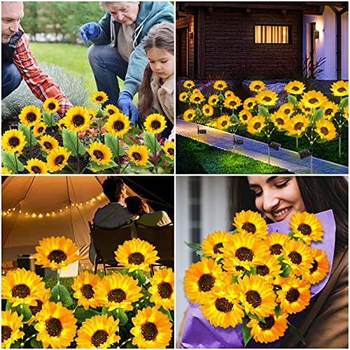 3 Pieces Solar Lights with 9 Sunflower Lights - Outdoor Garden Decor - Upgraded Solar Garden Lights , Waterproof Solar Outdoor Lights Auto ON/Off Solar Decorative Lights for Garden, Patio