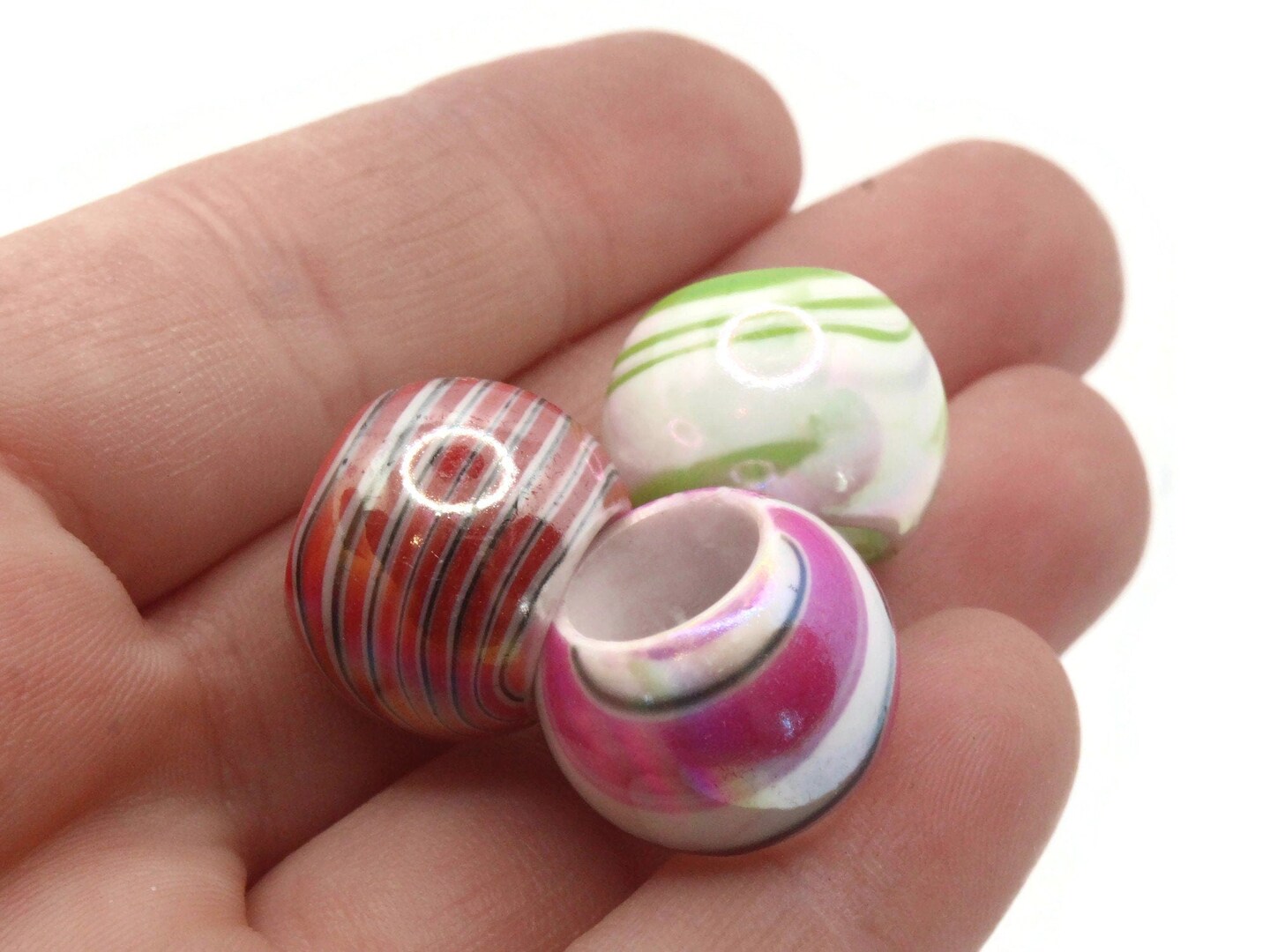10 17mm Large Hole Macrame Mixed Marbleized Round Acrylic Beads bF1