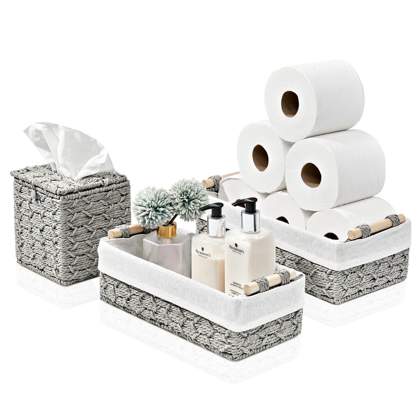Sorbus Paper Rope Bathroom Baskets & Tissue Holder 3 Piece Set