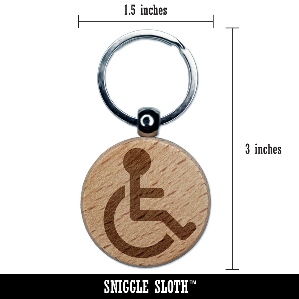 Handicap Disabled Wheelchair Access Icon Engraved Wood Round Keychain Tag Charm