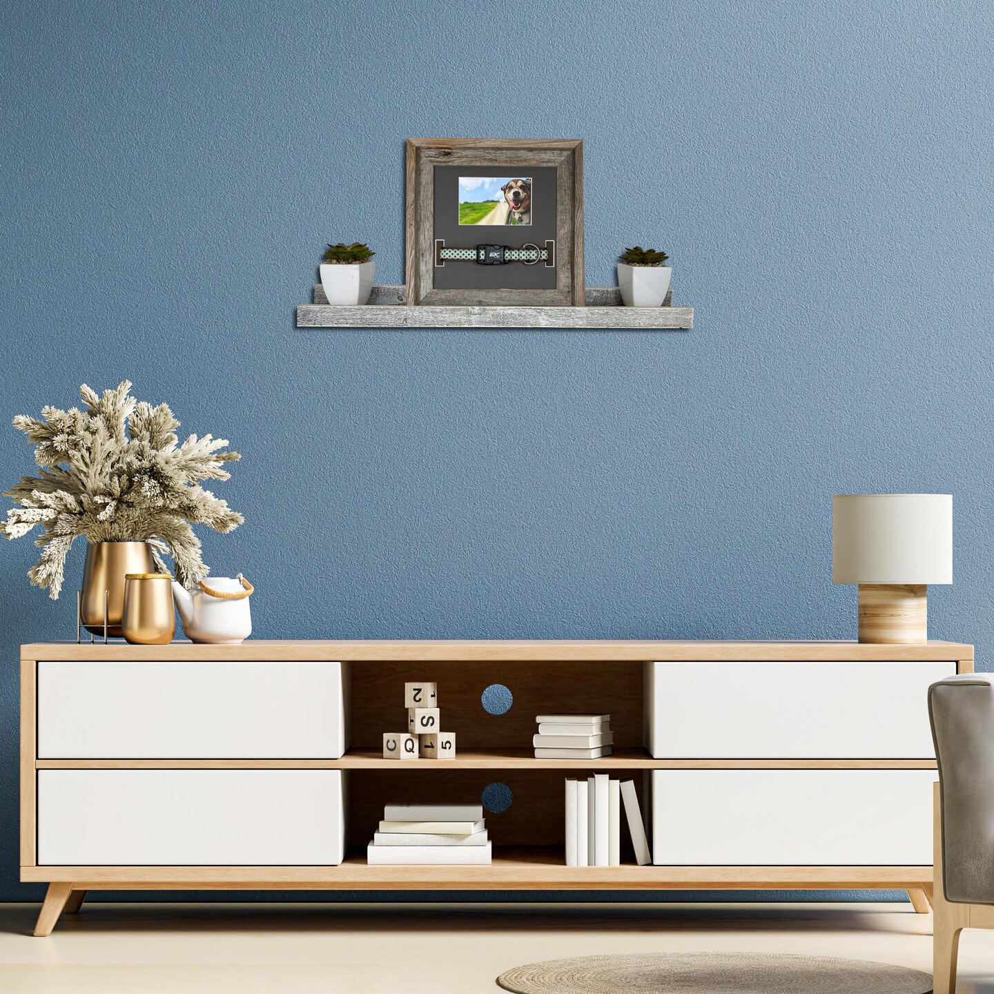 Rustic Farmhouse Long Floating Reclaimed Wood Shelf with Narrow Ledge for Decor Display & Storage