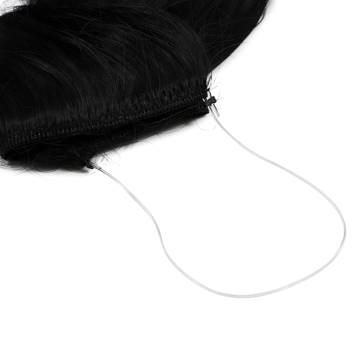 Wavy Curls Hair Extension with Invisible Halo Headband (Black, 24 In)