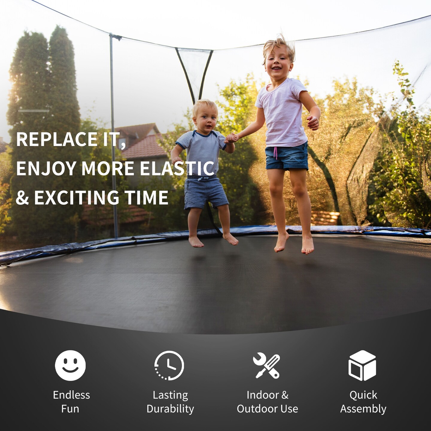 High-Elastic PP Replacement Jumping Mat with Strong Metal V-Rings