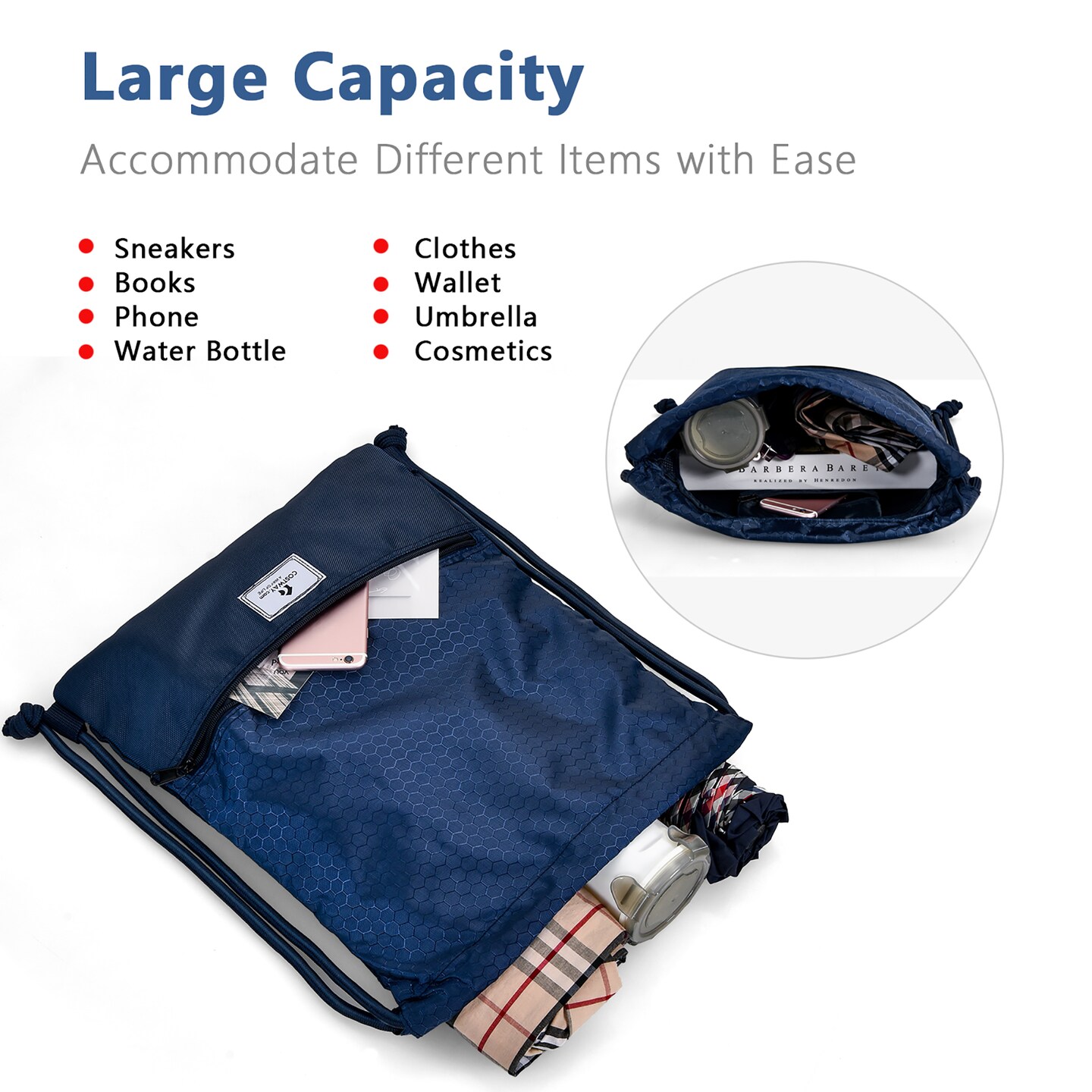 Costway Drawstring Backpack String Bag Folding Sports Sack w/Zipper Pocket Black\Blue\Green\Pink