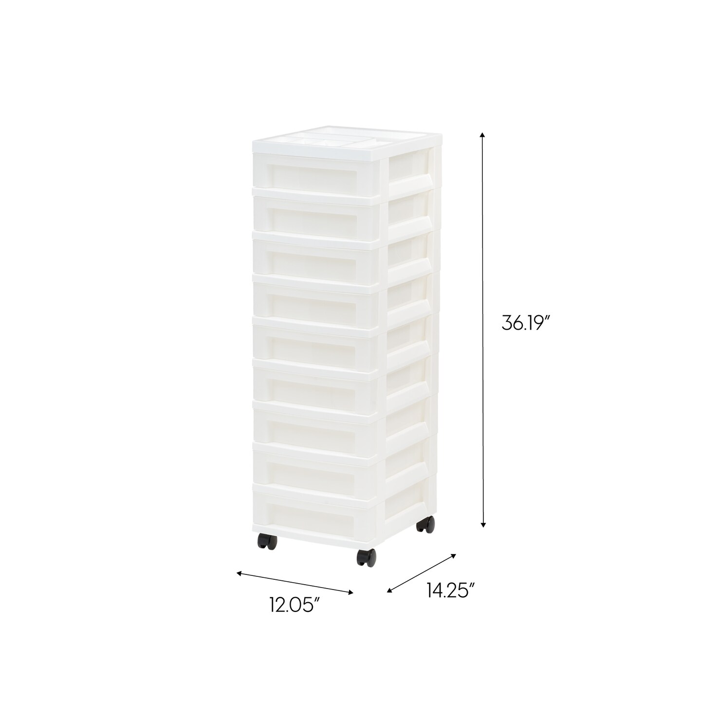 IRIS 8.5&#x22; x 11&#x22; 9 Drawer Storage Rolling Cart with Organizer Top, White