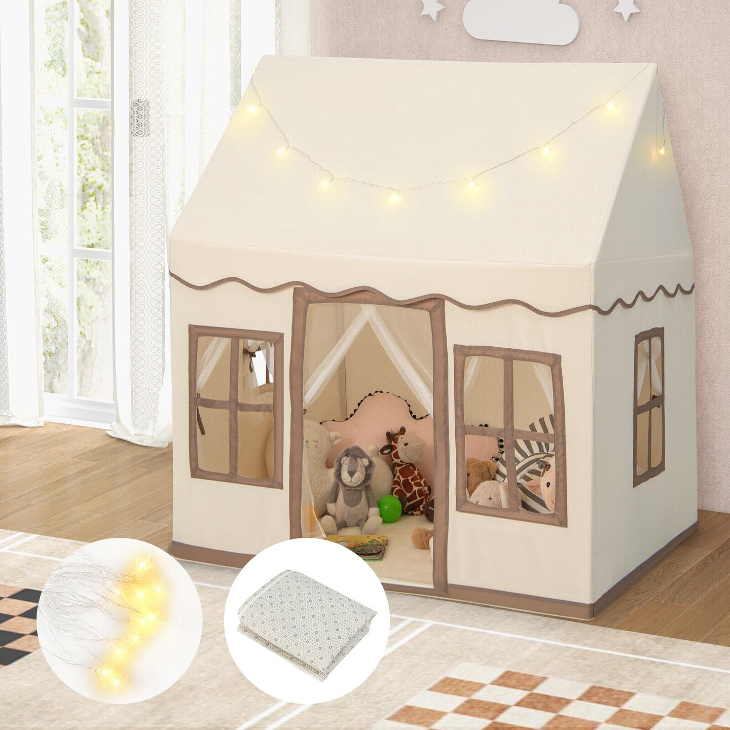 Toddler Large Playhouse with Star String Lights Perfect for Gifting