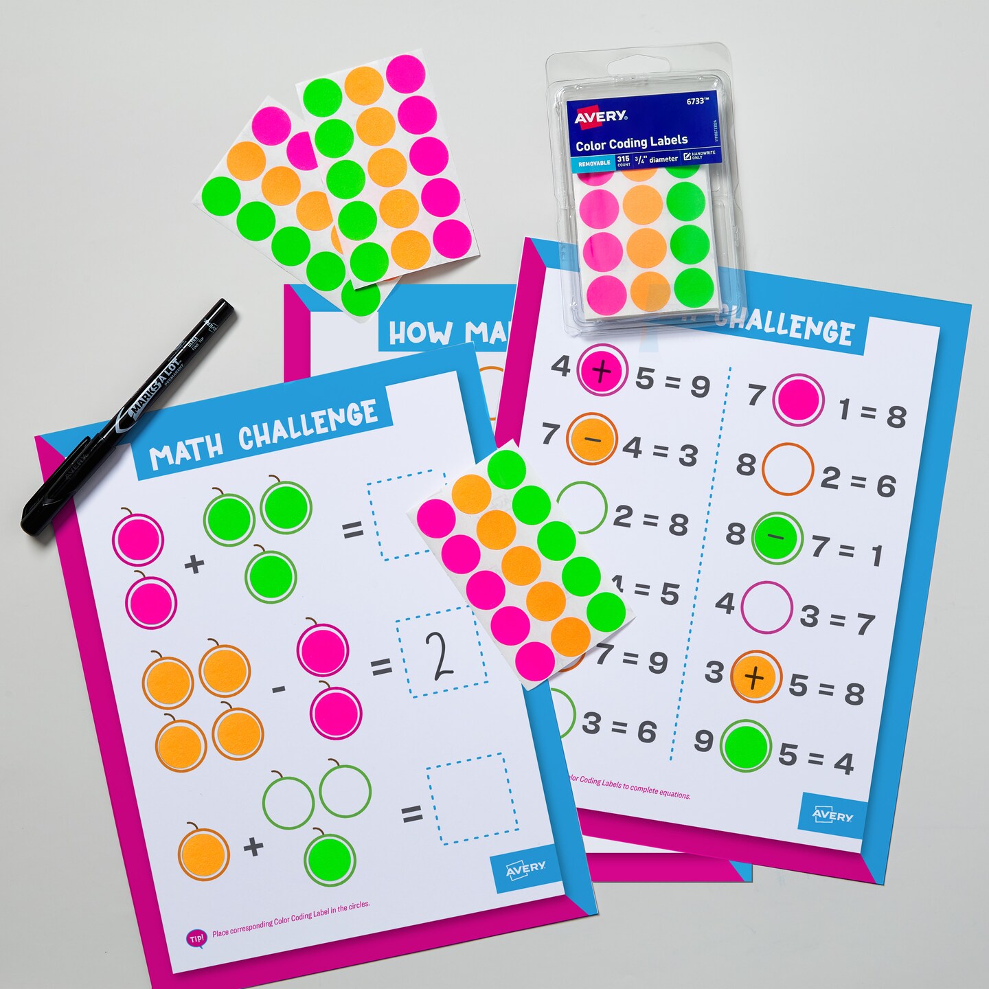 Avery Color-Coding Removable Labels, 3/4 Inch Round Labels, Assorted Neon Colors, Non-Printable, 8 Packs, 2,520 Dot Stickers Total (21933)