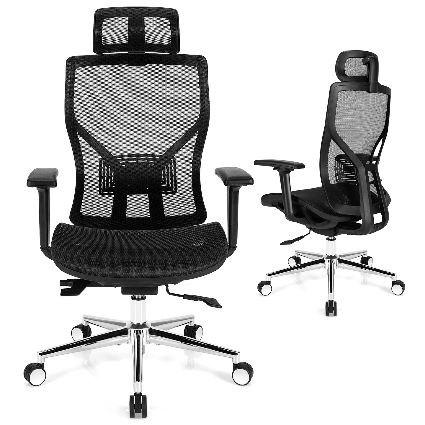 High-Back Mesh Executive Chair with Sliding Seat and Adjustable Lumbar Support
