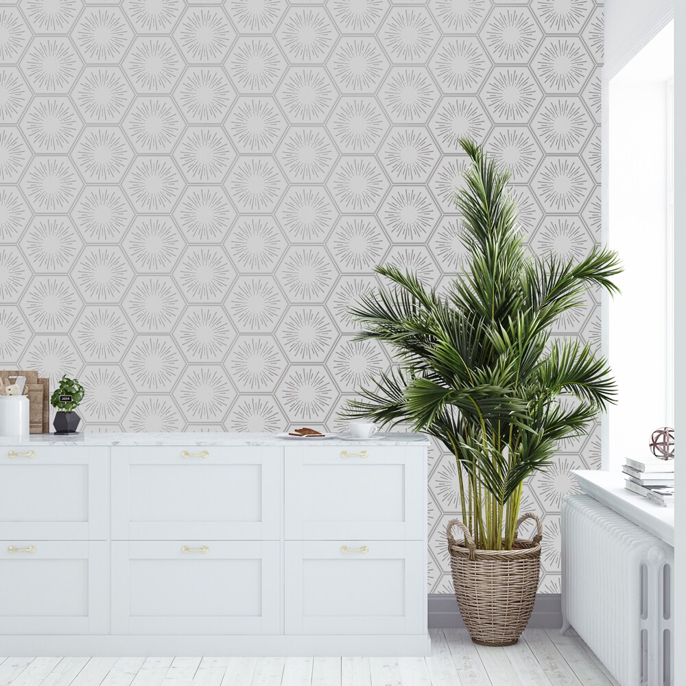 Tempaper Hello Sunshine Peel and Stick Wallpaper White/Metallic Platinum
