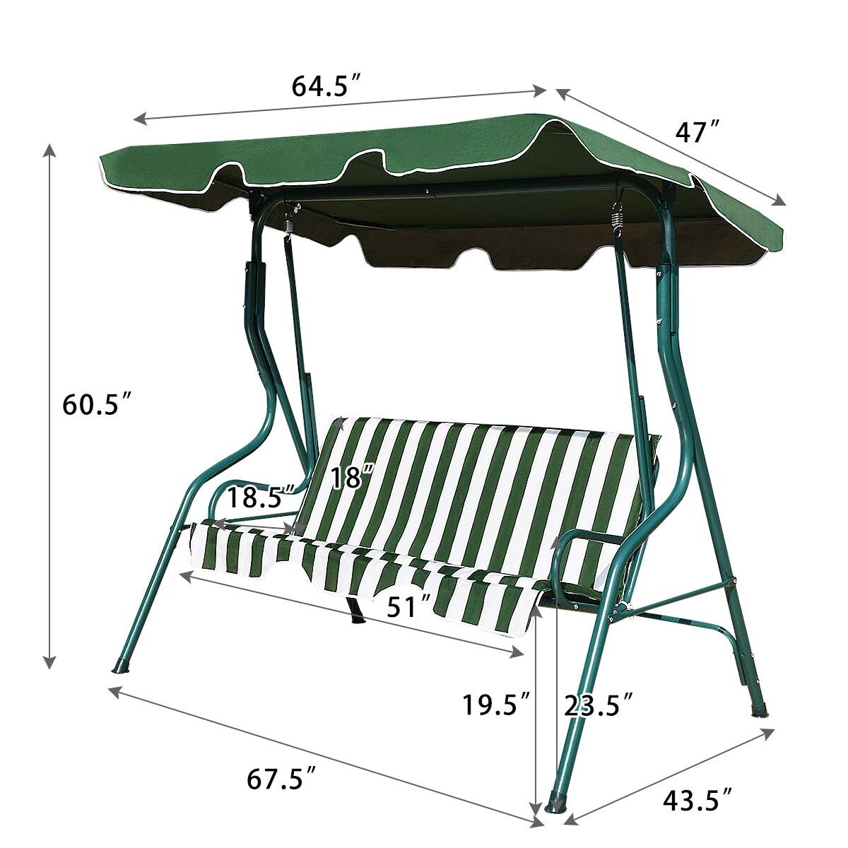 3 Seats Patio Canopy Swing