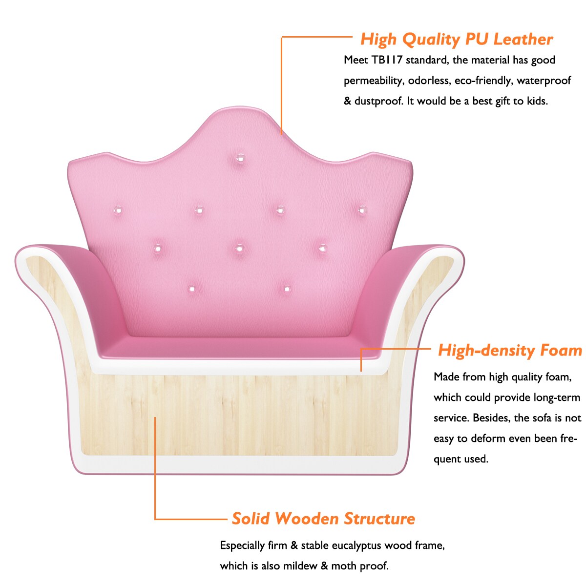 Costway Pink Kids Sofa Armrest Chair Couch Children Toddler Birthday Gift w/ Ottoman