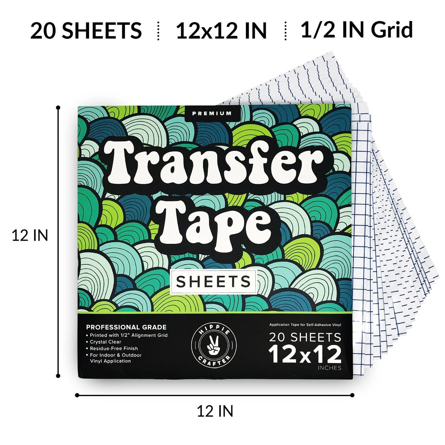 Clear Transfer Tape for Vinyl Adhesive and HTV Heat Transfer Paper Sheets Paper Transfer Tape for Vinyl 20 Pieces 12&#x22;x 12&#x22; Transfer Tape Sheet Without Roll with Grid for Tumblers Crafts Signs