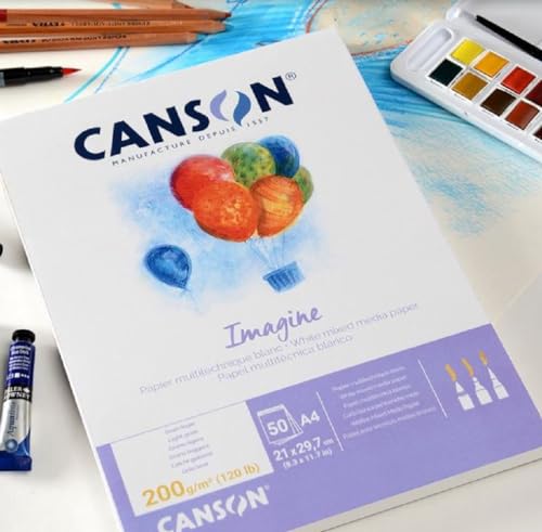 Canson Imagine Mixed Media 200gsm Paper, Natural White, A5 pad Including 50 Sheets