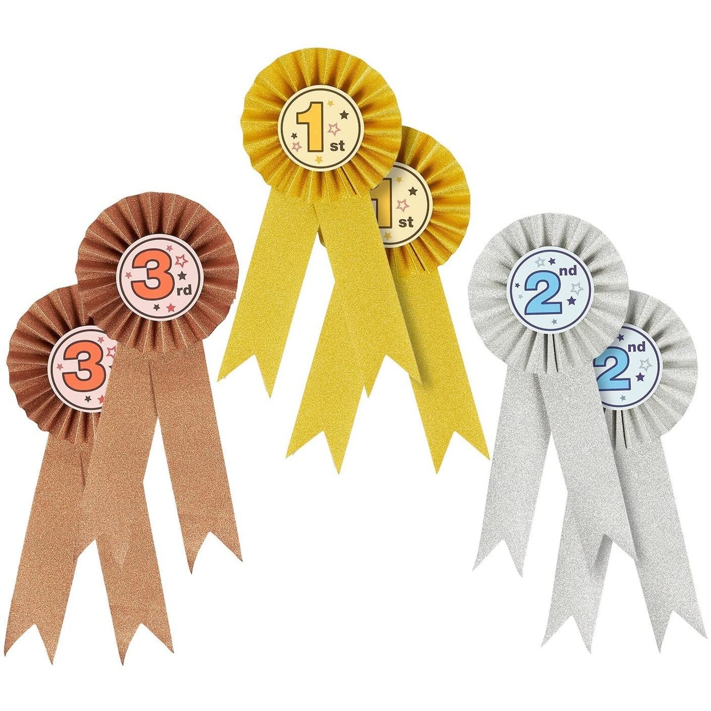 6-Pack Award Ribbons - Rosette Ribbons Award Set - Recognition Awards for  1st, 2nd, 3rd Place of Science Fairs, Ceremonies and Events Certificates