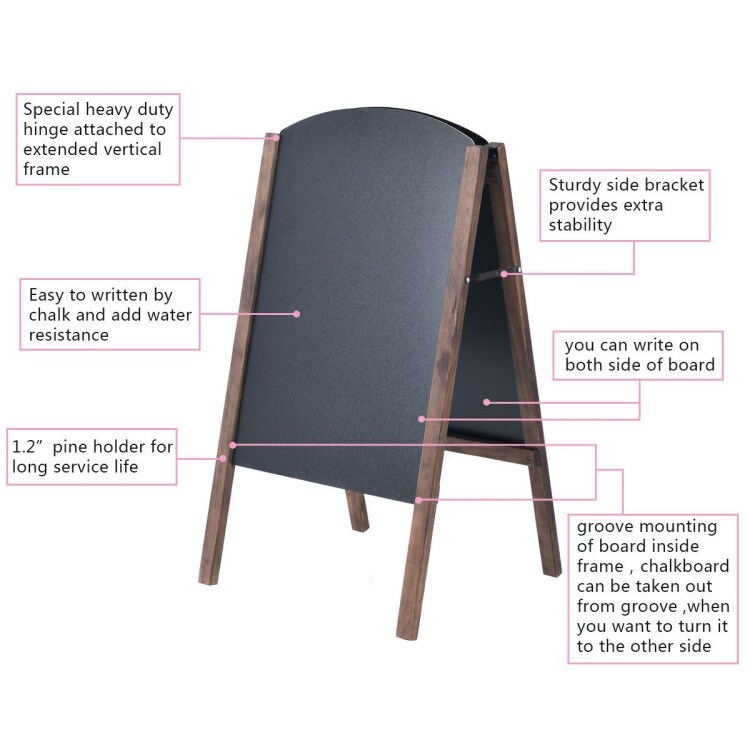 Black Wooden Folding A-Frame Double-Sided Chalkboard Sign for Sidewalk Advertising