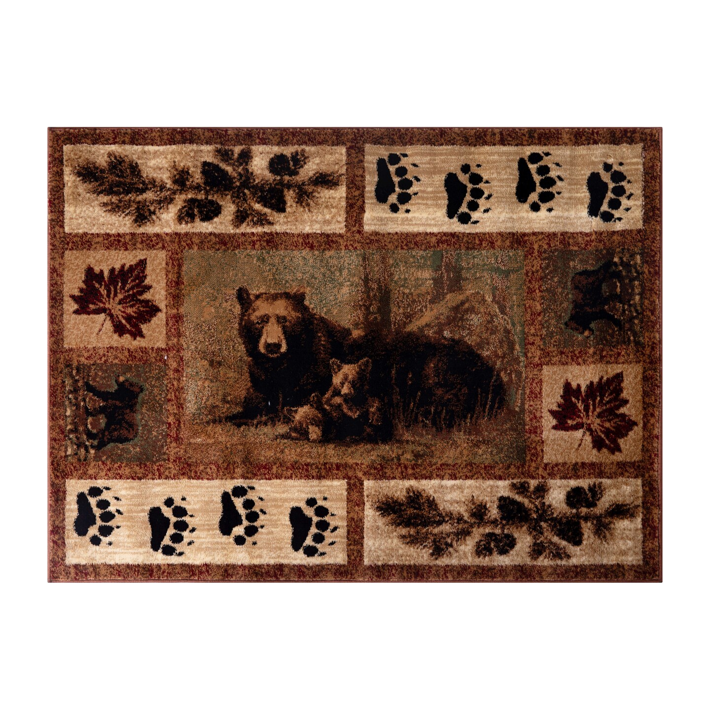 Masada Rugs Kodiak Collection Cabin/Lodge Area Rug Mat with Bear and Cub Scene