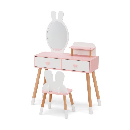 2 in 1 Wooden Princess Kids Vanity Set with Mirror