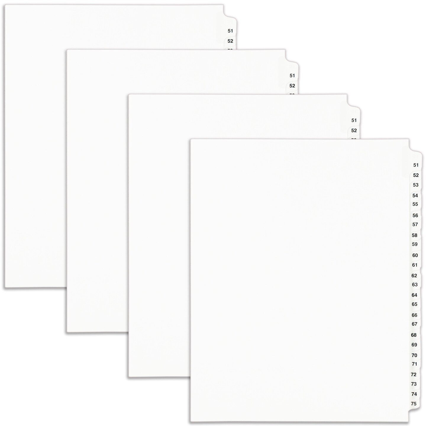 Avery Legal Exhibit Binder Dividers, Preprinted 51-75 Side Tabs, Unpunched Letter Size, 1 Collated Set, 4 Sets per Pack (01332)