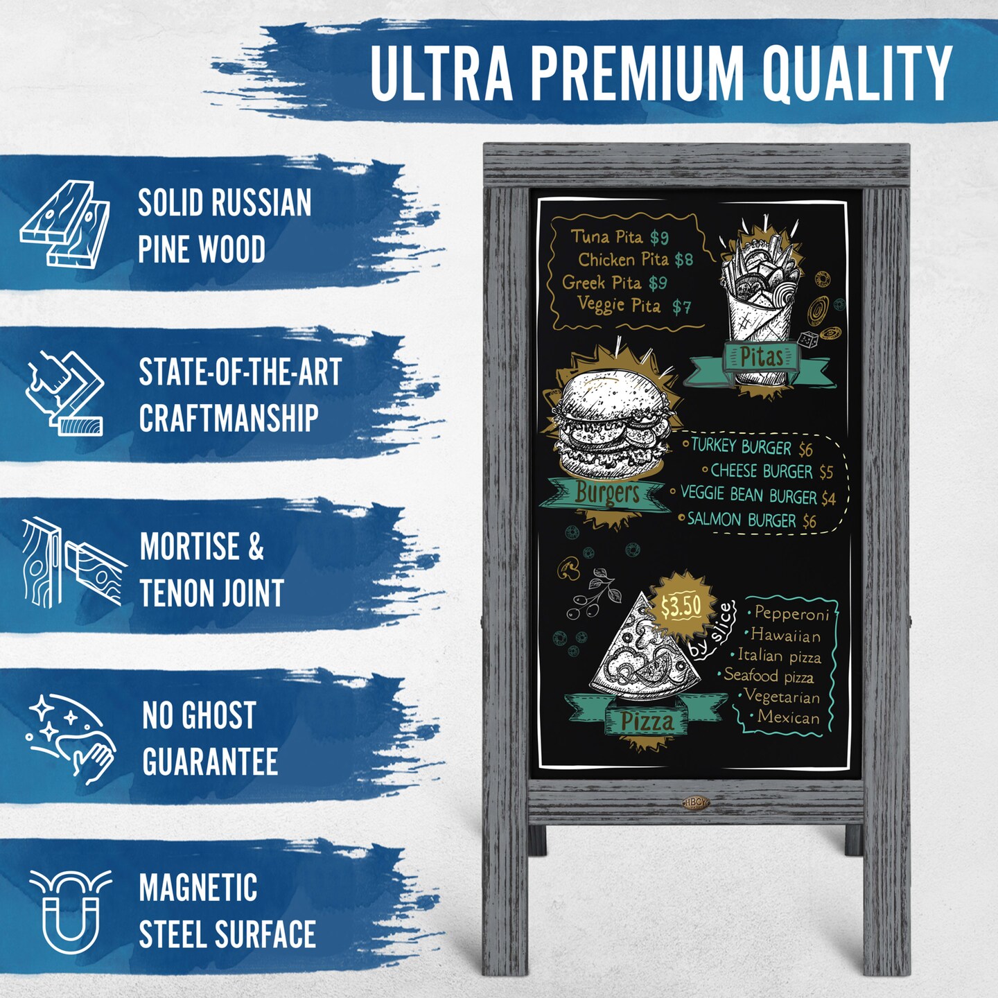 HBCY Creations Magnetic A-Frame Chalkboard Deluxe Set / 8 Chalk Markers + 10 Stencils + 2 Magnets Outdoor Sidewalk Chalkboard Sign / Large 48&#x22; x 24&#x22;
