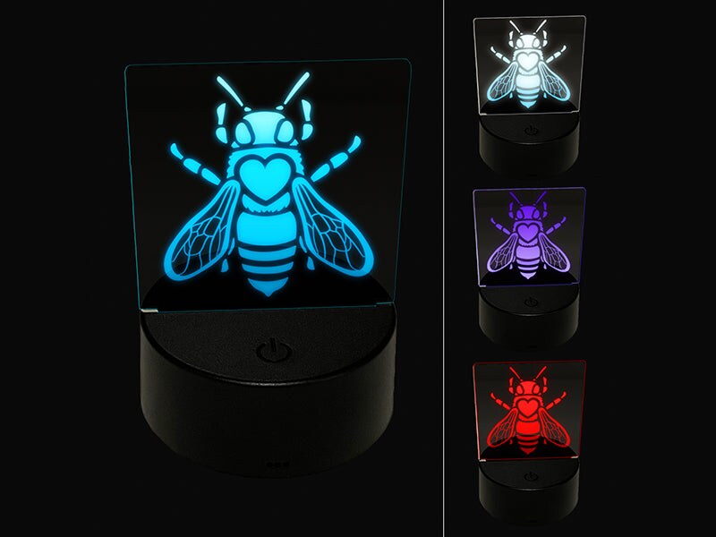 Honey Bee with Heart on Back 3D Illusion LED Night Light Sign Nightstand Desk Lamp