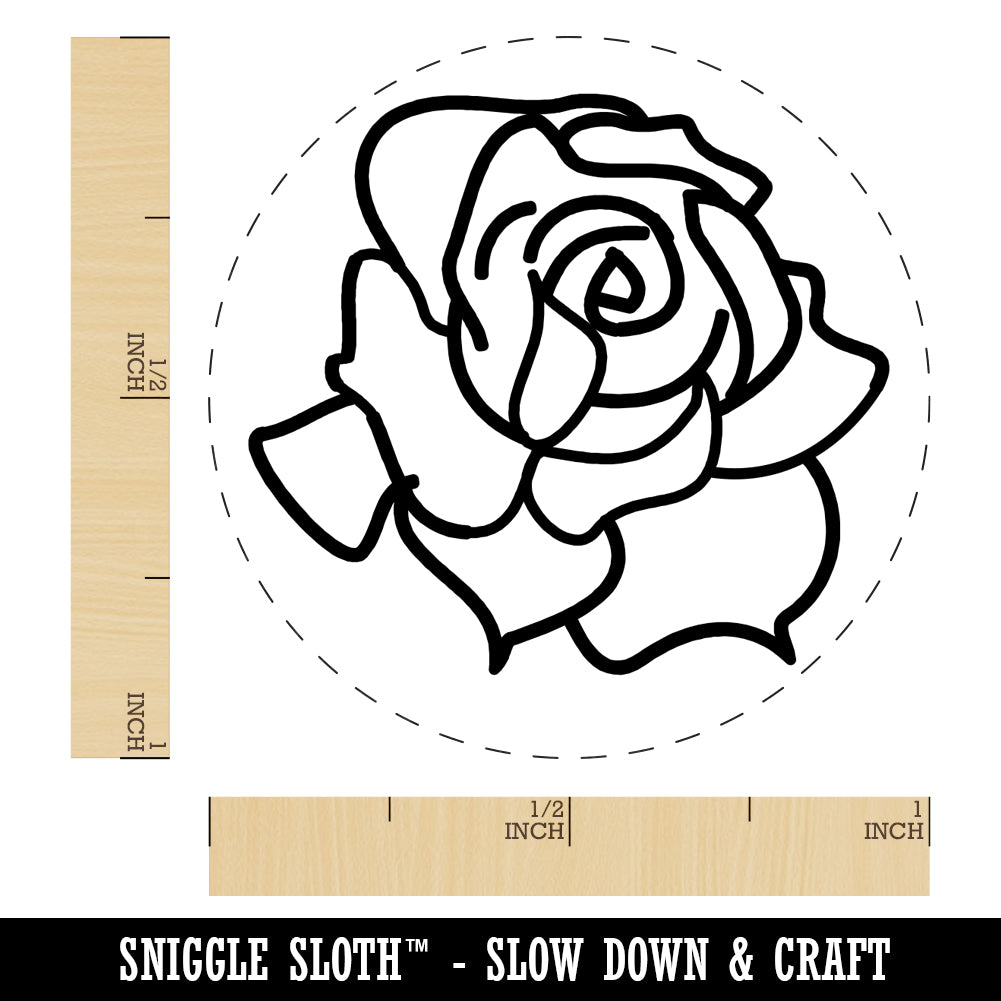 Blooming Open Rose Flower Outline Self-Inking Rubber Stamp for Stamping Crafting Planners