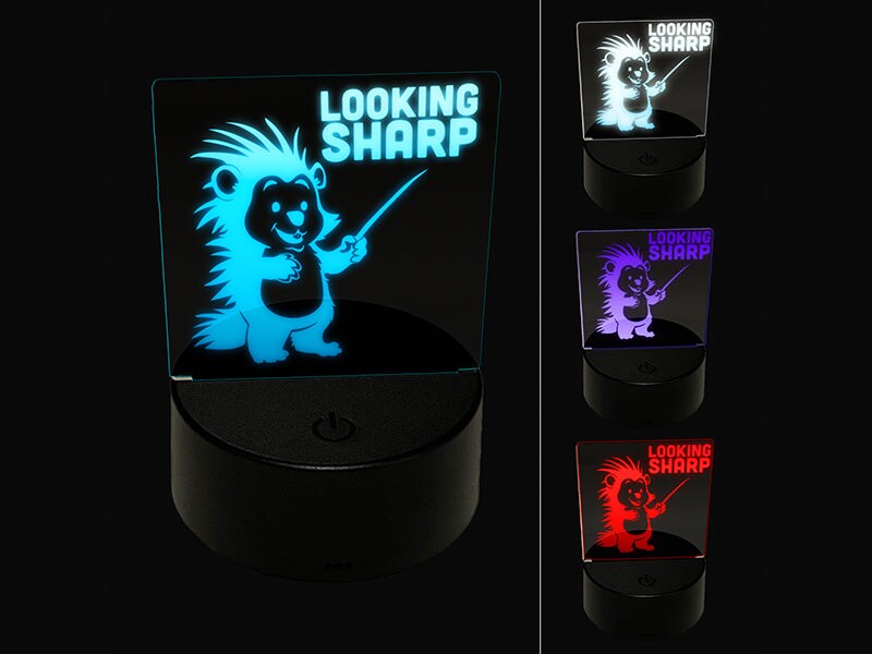 Looking Sharp with Cute Porcupine 3D Illusion LED Night Light Sign Nightstand Desk Lamp