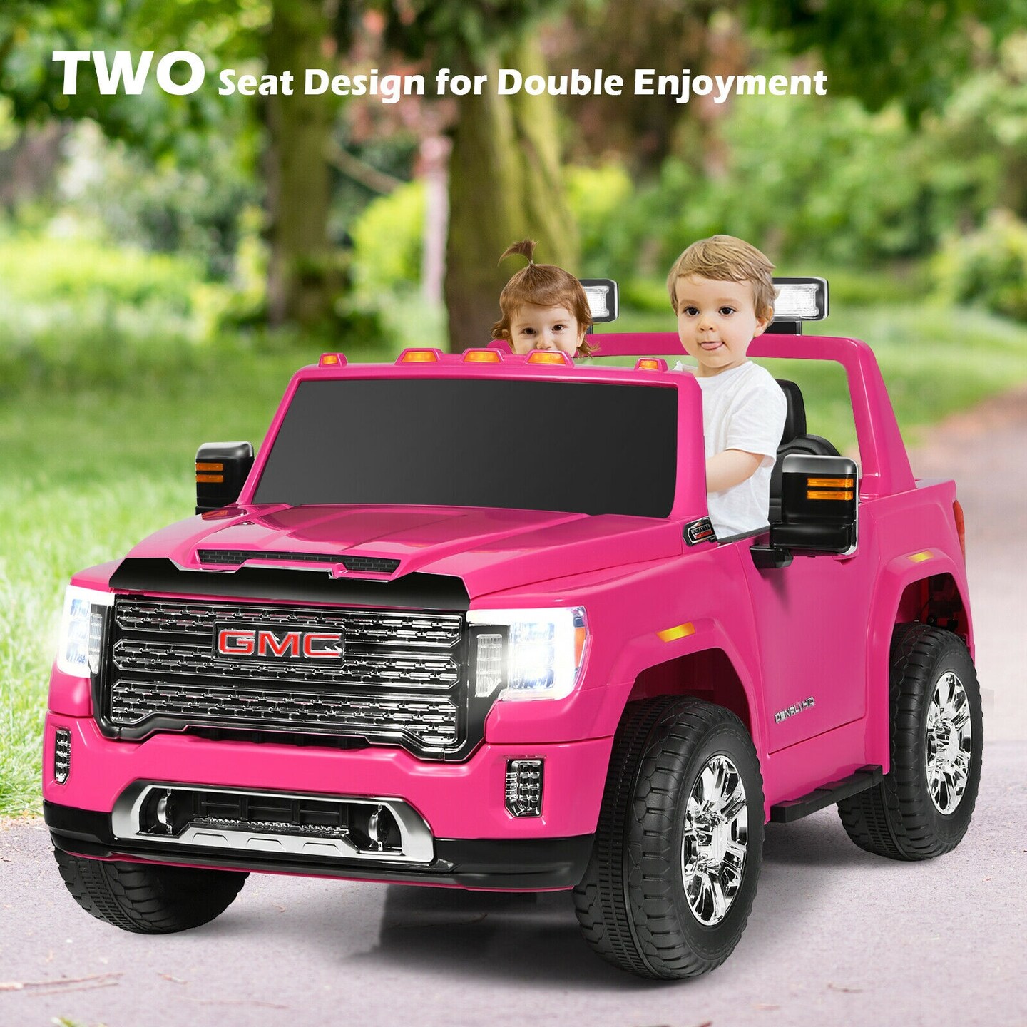 12V 2-Seater Licensed GMC Kids Ride On Truck RC Electric Car with Storage Box