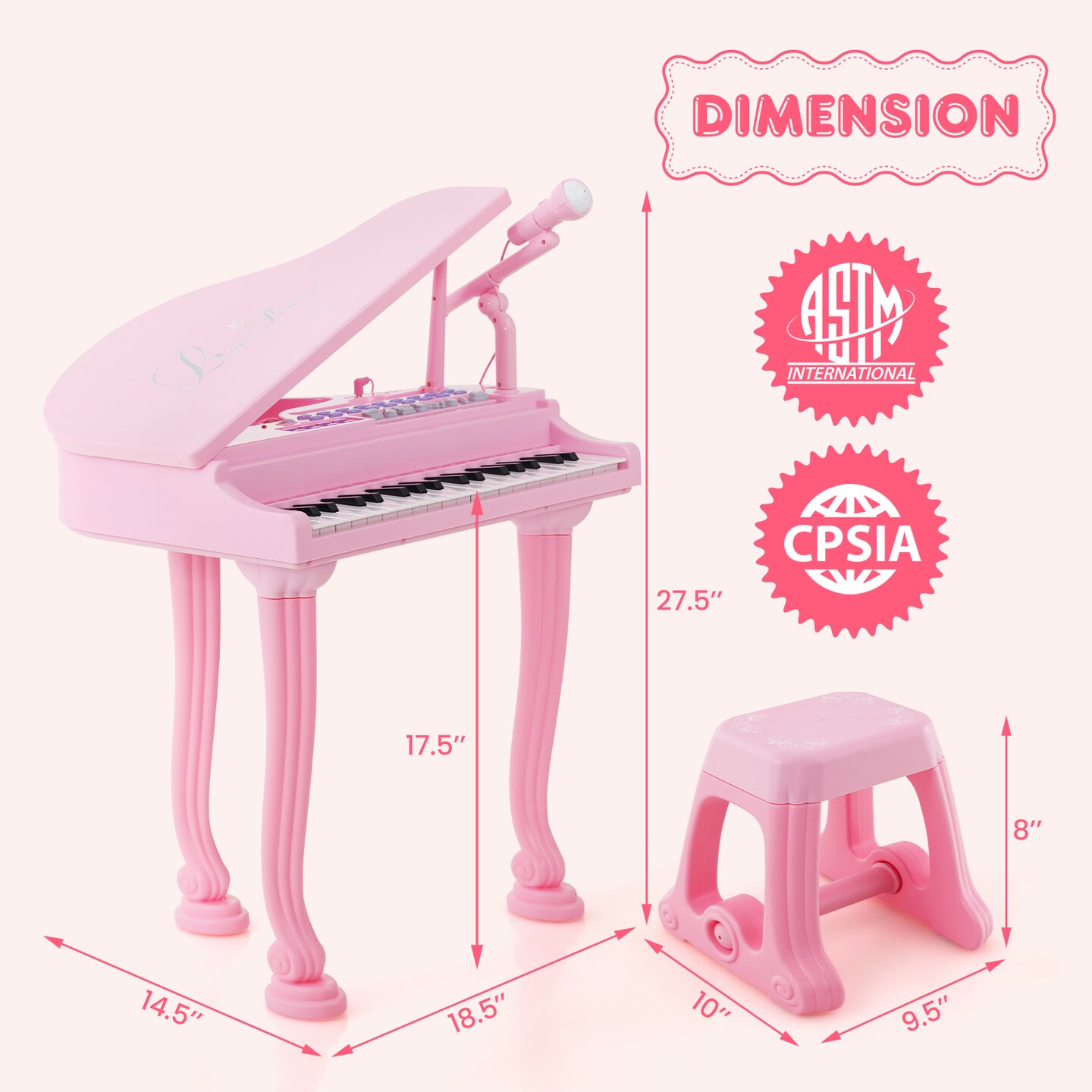 37 Keys Kids Piano Keyboard with Stool and Piano Lid