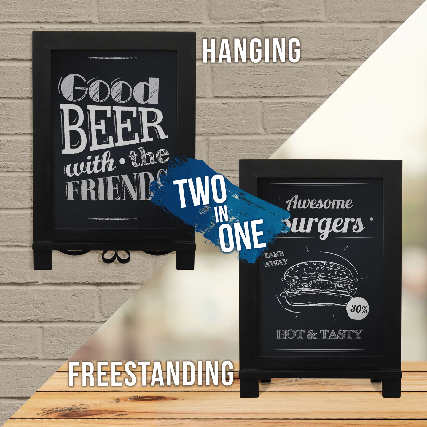 HBCY Creations Hanging or Tabletop Chalkboard with Legs/Wedding Table Sign/Kitchen Countertop Memo Board