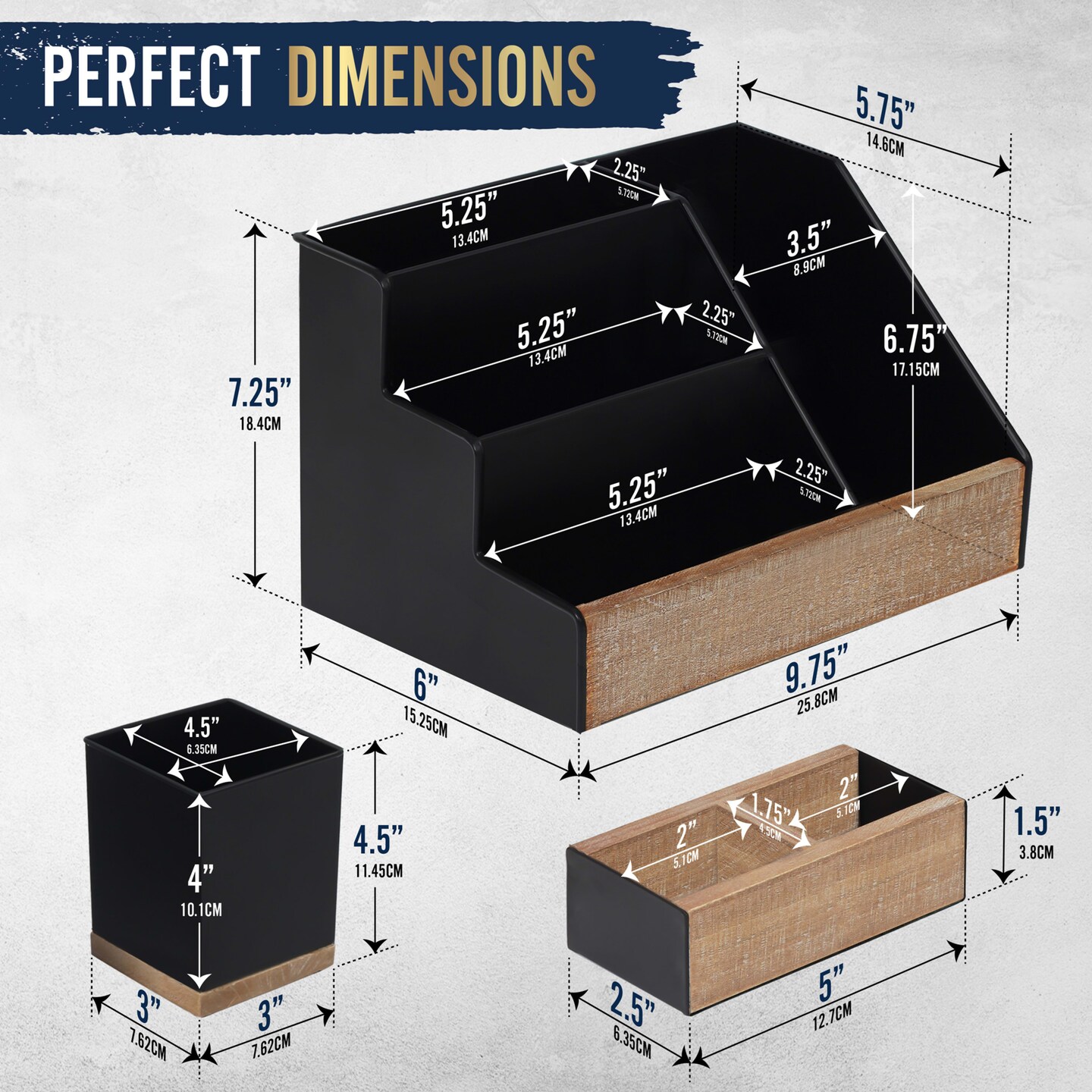 HBCY Creations 3 PIECE Desk Organizer Set- Rustic Mail Organizer For Desktop - Great For Rustic or Industrial Decor! Makeup Organizer For Vanity