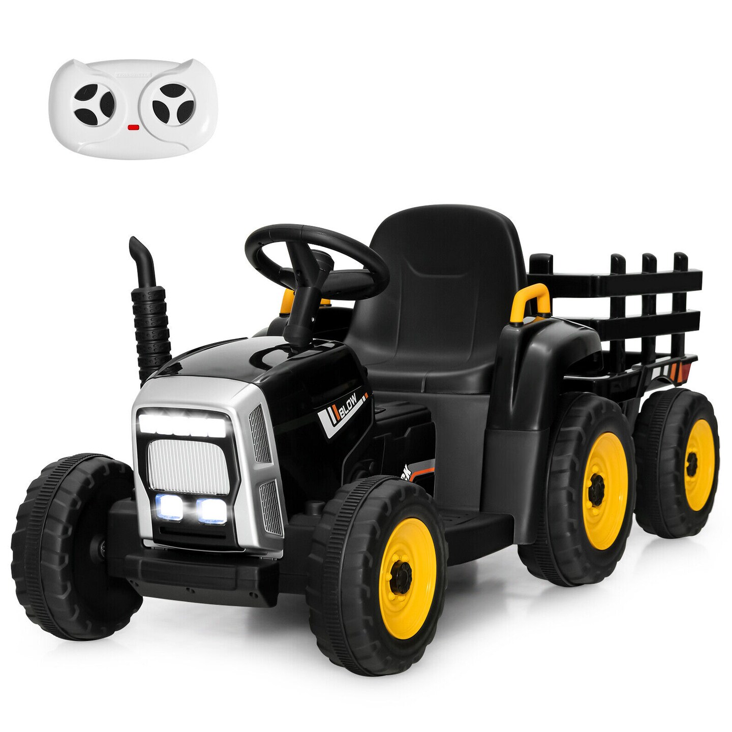 Iron Ride-On Tractor with Trailer, Music and Safety for Kids