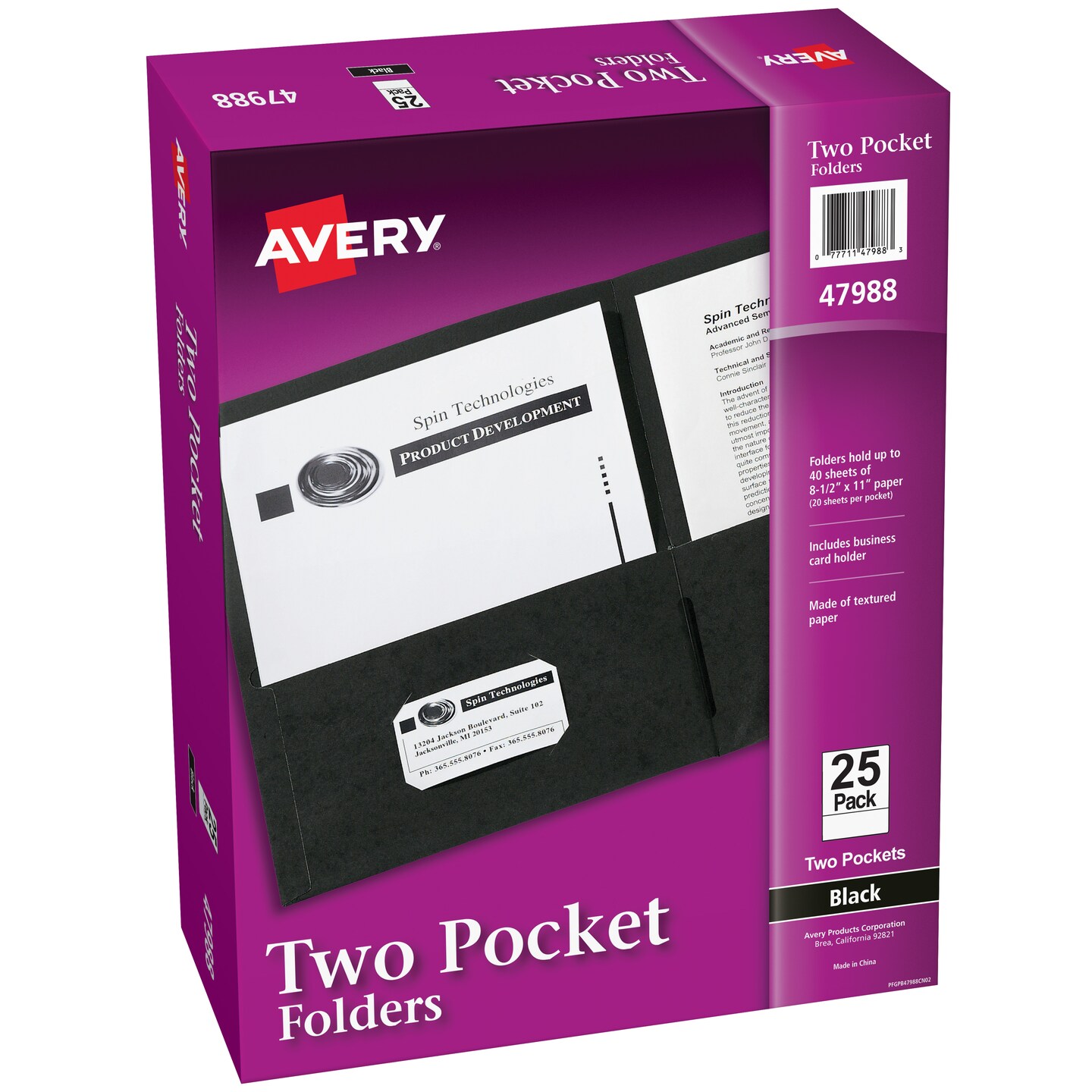 Avery Two Pocket Folders, Holds up to 40 Sheets, 25 Black Folders (47988)