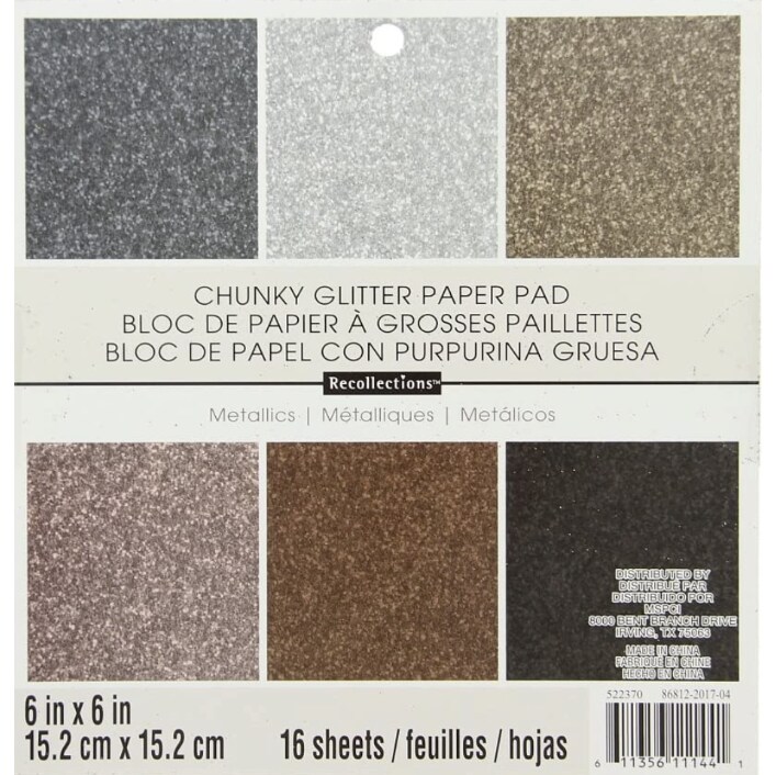 DCWV&#xAE;&#xFE0F; PAPER PAD GLITTER METALLICS - 6 X 6 - (16 SHEETS) PS-006-00099