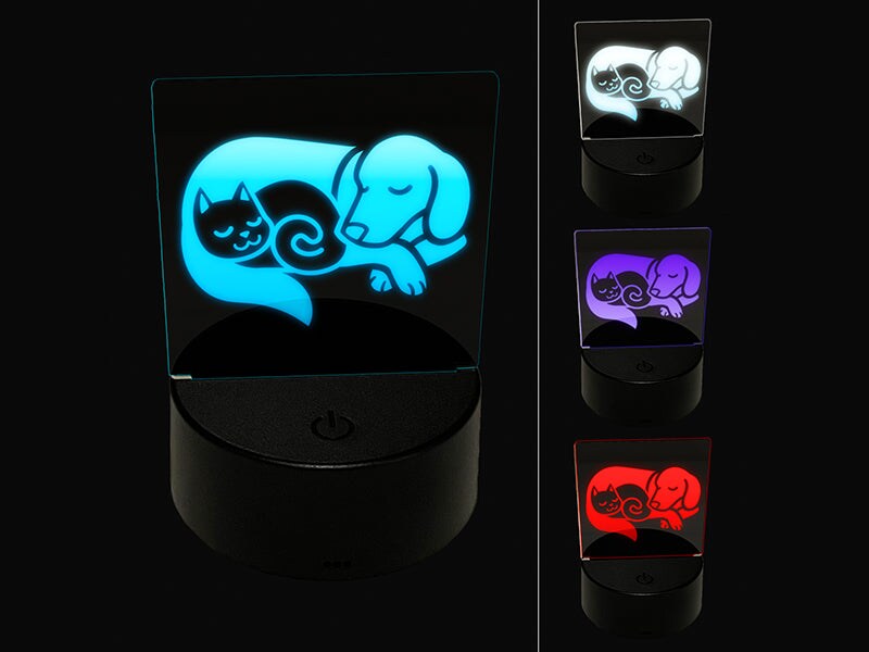 Dog and Cat Sleeping 3D Illusion LED Night Light Sign Nightstand Desk Lamp