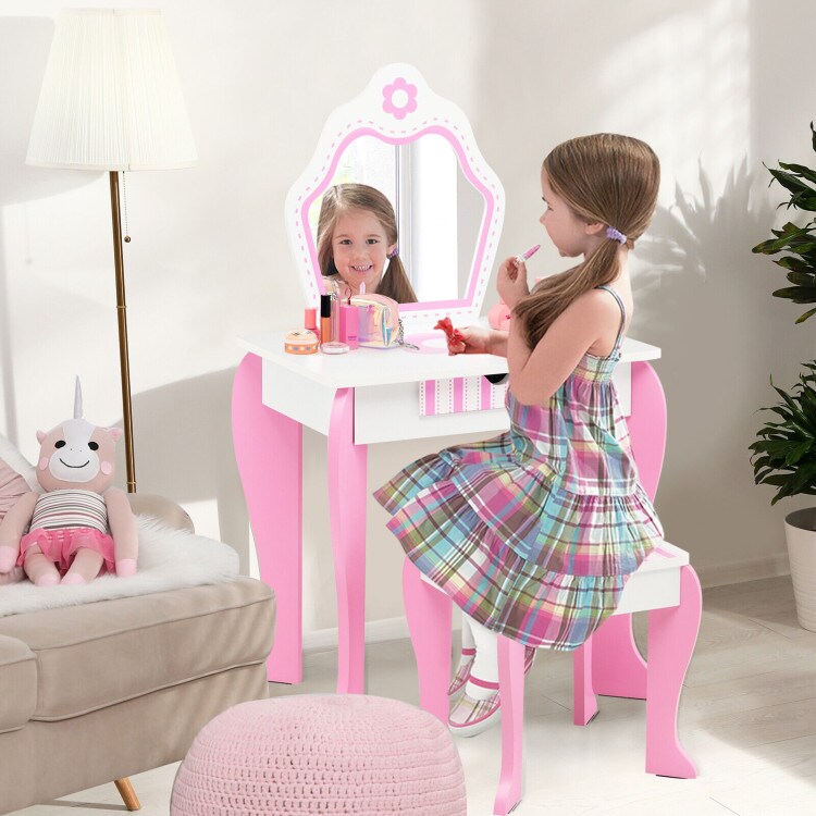 2-in-1 Toddler Vanity Set with Detachable Top and Cute Flower Patterns