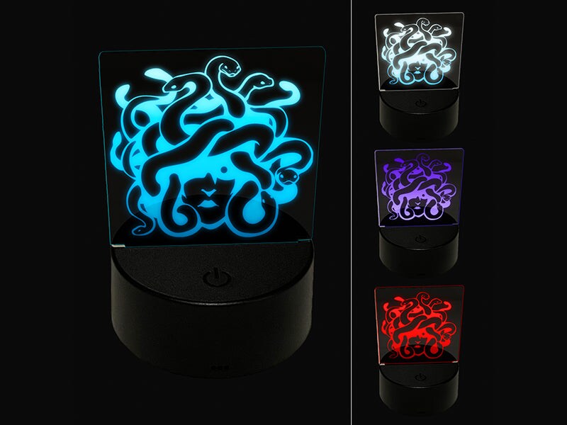 Medusa Gorgon Head with Twisting Snakes 3D Illusion LED Night Light Sign Nightstand Desk Lamp