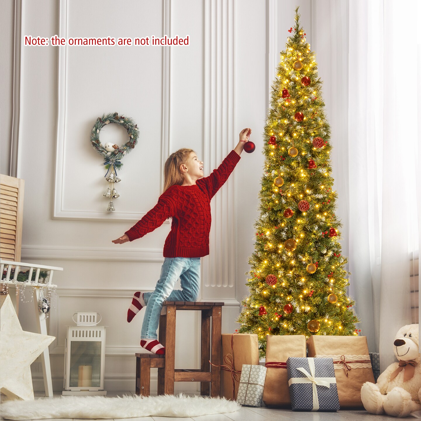 Pre-Lit Artificial Hinged Slim Pencil Christmas Tree