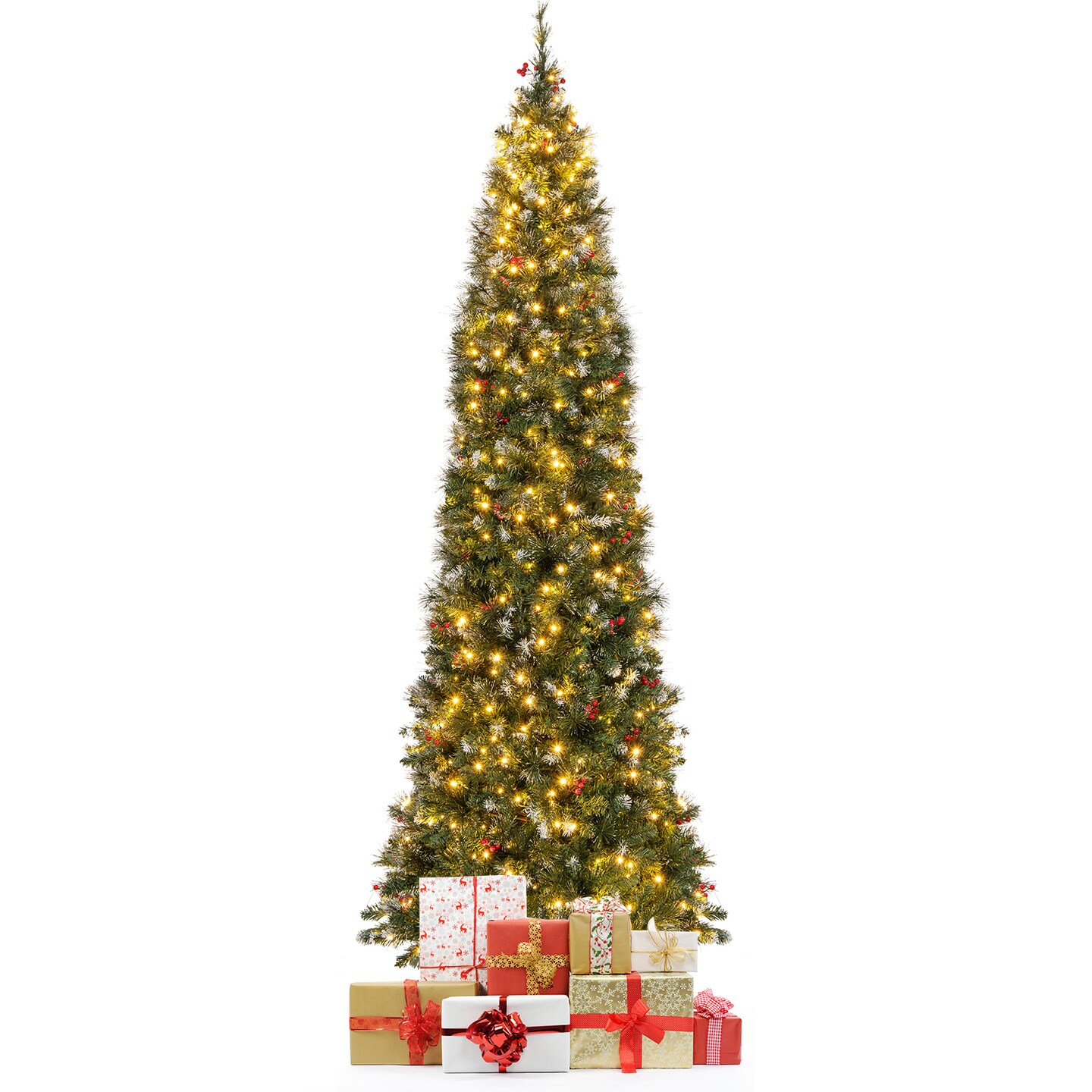 Pre-Lit Artificial Hinged Slim Pencil Christmas Tree
