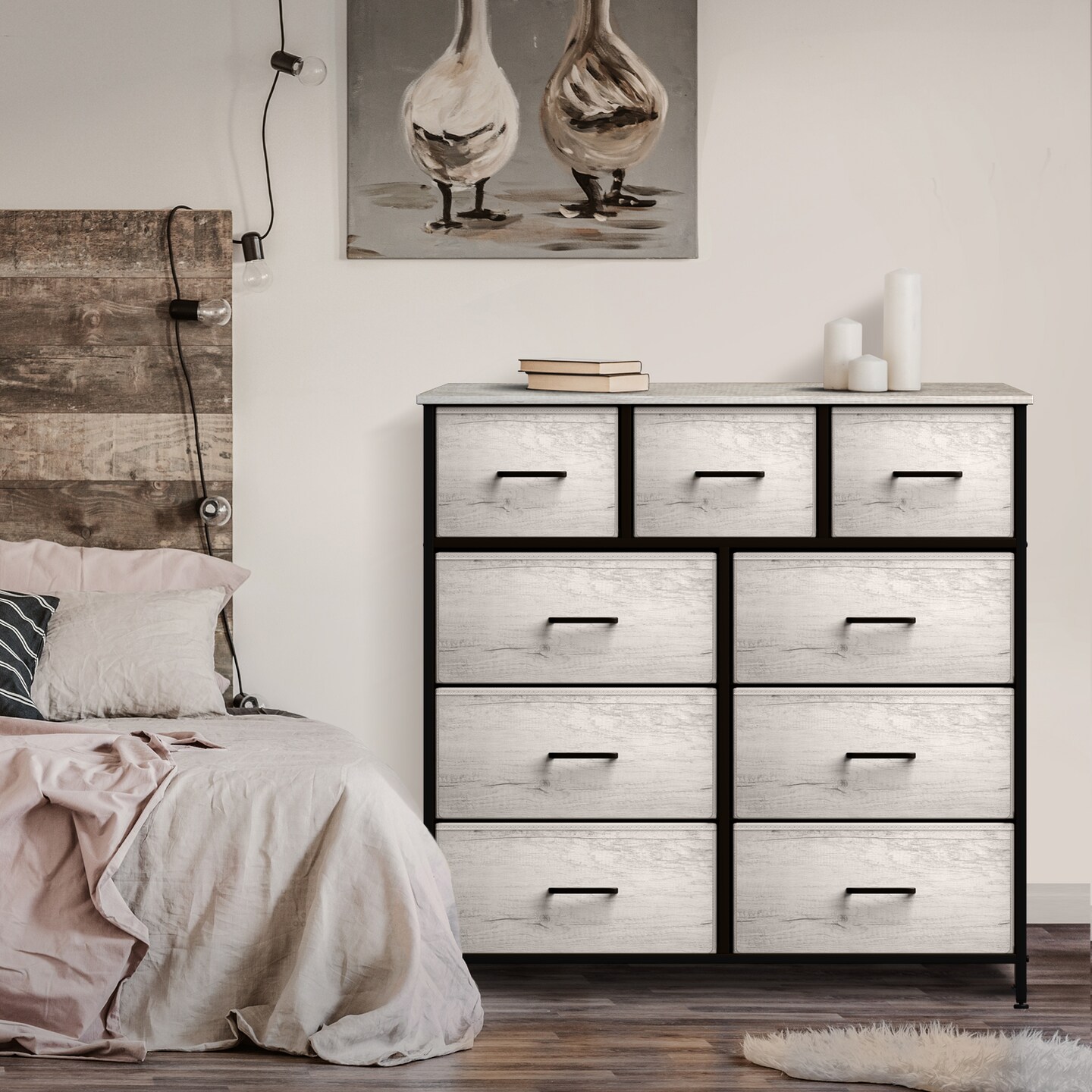 Sorbus Dresser with 9 Drawers - Furniture Storage Chest Tower Unit for Bedroom, Closet, etc - Steel Frame, Wood Top, Fabric Bins