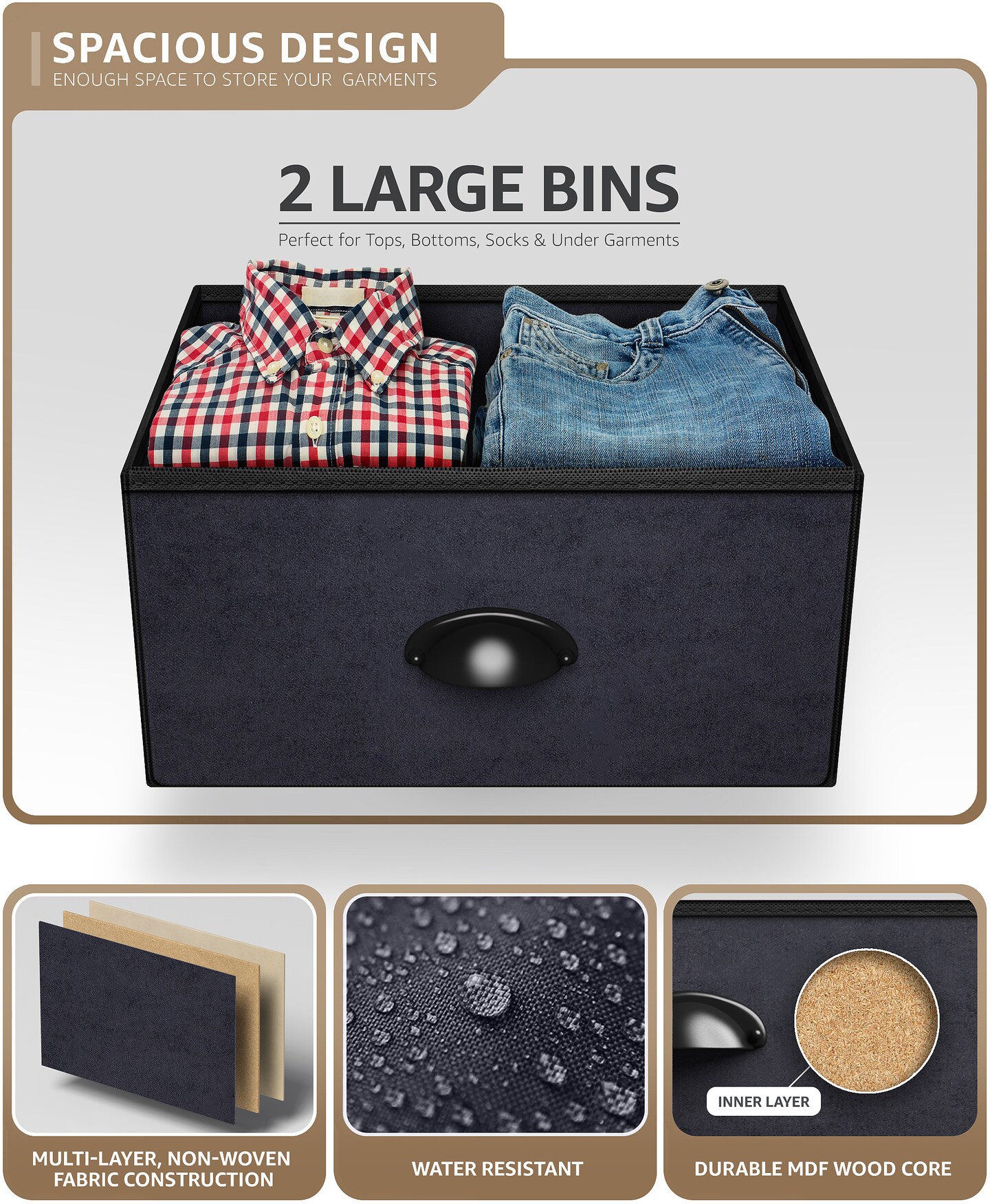 Sorbus Nightstand with 2 Drawers - Steel Frame, Wood Top & Easy Pull Fabric Bins - Great for Home, Bedroom, Office & College Dorm
