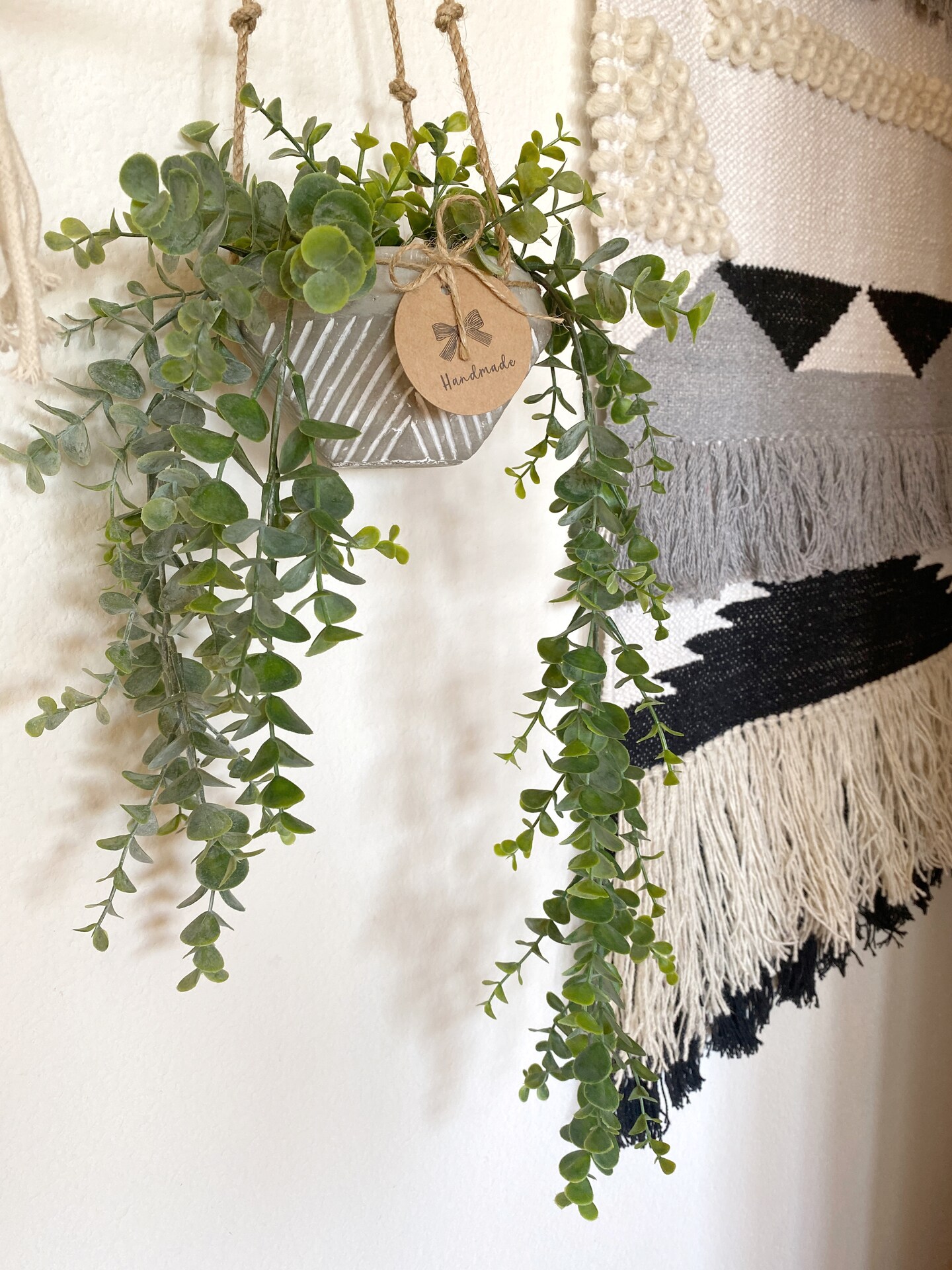 NEW - Hanging Faux Eucalyptus Plant (larger version) in Textured Concrete  Pot with Jute Twine - Farmhouse, Boho Decor | MakerPlace by Michaels