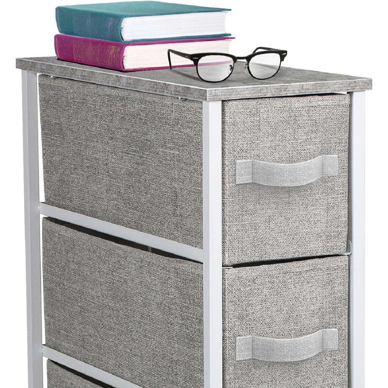 Sorbus 4 Drawers Narrow Dresser - with Steel Frame, Wood Top &#x26; Easy Pull Fabric Bins for Small Spaces, Closets, Bedroom, Bathroom &#x26; Laundry